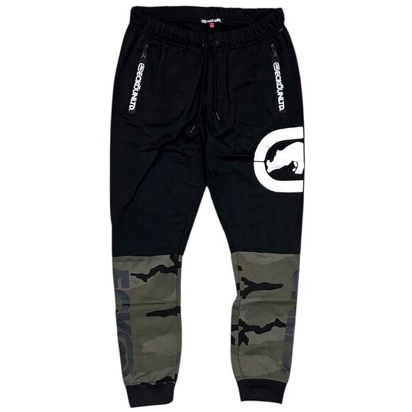 Ecko Unltd Men's Sweatpants Puff Print Colorblock Fleece Jogger in Black Camo - Picture 1 of 4